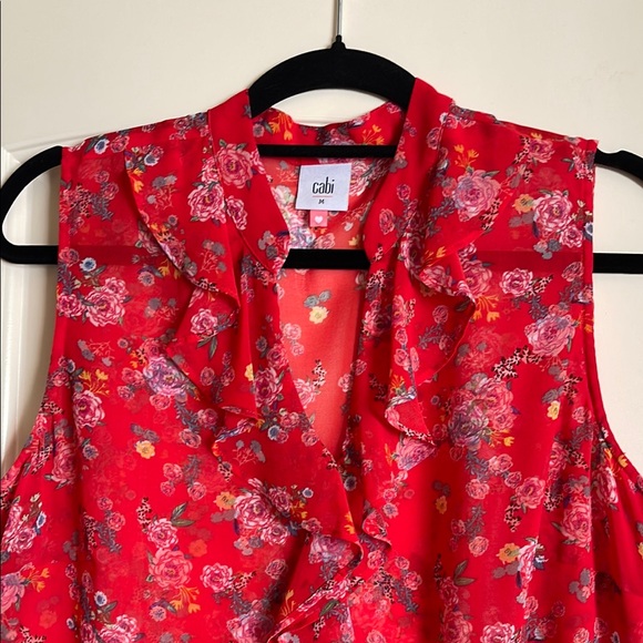 CAbi Tops - CAbi Red Ruffled Mandarin Collar Blouse